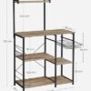 Vasagle køkkenhylde, stående hylde med metalkurv, Baker's rack med 6 S-Hooks og hylder, mikrobølgehylde, krydderi rack, til gryder og pander, industriel design, eg brun/sort KKS035B50 - Billede 6
