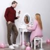 Songmics Princess Dressing Table Stool Set og 360 graders drejelig spejl makeup desk 4 skuffer forfængelighed møbler let at samle soveværelse hvid RDT04W - Billede 2