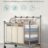 Songmics rullende vaskeri Sorter, vaskeri med 4 aftagelige poser, vaskeri hæmmer, vaskeri, til vaskerum, soveværelse, badeværelse, 4 x 35L, beige LSF005s - Billede 3