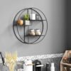 Songmics Industrial Metal Wall hylde, rund flydende hylde med 3 metalnetpaneler, med 2 skruer, 55 dia. X 12 cm, til stue, kontor, køkken, dekoration, sort LFS01BK - Billede 2