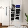 Songmics førte smykkeskab, spejlet armoire, låsbar smykker arrangør med 2 skuffer, hvid - Billede 3