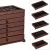 Songmics Wooden Jewellery Box med blomsterudskæring, 6-lags smykkearrangør med 5 aftagelige udtrækkelige skuffer, gave til kære, mørkebrun JBC56W - Billede 3