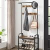 Vasagle Coat Rack, frakke står med skoopbevaringsbænk, 4-i-1-design, med 9 aftagelige kroge, en tøjskinne, til gangen, indgang, 33,7 x 77 x 183 cm, industriel, rustik valnød og sort HSR040B41 - Billede 7
