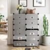 Songmics Interlocking Shoe Rack, rektangulær opbevaringsarrangør, 12-slot modulær DIY-opbevaringshyldenhed, 40 x 30 x 17 cm for hver slot, metaltrådgarderobe, sort LPC26HV1 - Billede 2