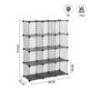 Sort wire grid opbevaringsreol med 12 hylder og metalnethylder.