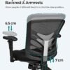 Songmics OBN52BK Kontorstol, ergonomisk drejestol, mesh -skrivebord, justerbar stolhøjde, ryglæn, 3 justeringshåndtag, lumbale support og justerbart armlæn, lavet af PU - Billede 5