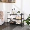 Songmics 3-lags sko rack, stabelbar skoarrangør, 9-12 par sko, metal, sort - Billede 7