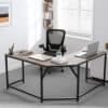 Moderne L-formet computerbord til hjemmekontor med sort og greige finish.