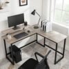 Vasagle Computer Desk, L-formet Writing Workstation, Industrial Corner Desk med Monitor Stand, til hjemmekontorstudie og spil, rumbesparelse, let samling, Greige og Black LWD056B02 - Billede 2