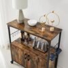 Vasagle skænk, køkkenø, Baker's rack med hjul, madvogne med døre, 8 kroge, opbevaringshylder, 80 x 35 x 80 cm, industrielt køkkenskab, rustik brun og sort LSC093B01 - Billede 7