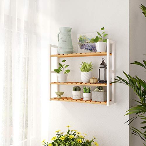 Songmics bambus badeværelseshylde, 3-lags justerbare planter rack, vægmonteret eller stå, i stuen, balkon, køkken, naturlig og hvid BCB13WN 3 Songmics bambus badeværelseshylde, 3-lags justerbare planter rack, vægmonteret eller stå, i stuen, balkon, køkken, naturlig og hvid BCB13WN - Billede 3
