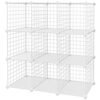Songmics 9-kub metaltrådopbevaringsstativ, sammenlåsning af hylder med metaltrådhylder, PP-plastikark til bogsko Toys tøjværktøjer, i stuen, 93 x 31 x 93 cm, hvid LPI115W