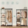 Songmics Fritstående garderobe, sammenfoldeligt skab, frakkeholder med tøjskinner, tøjstativ, åben opbevaring garderobe, opbevaringsarrangør, cloakroom, soveværelse, undersøgelse 112 x 43 x 165 cm, sort ryg24bk - Billede 3