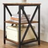 Vasagle sidebord, slutbord med x-form stålramme og 2 opbevaringshylder, natbord, bondegård industriel stil, 40 x 40 x 60 cm, rustik brun og sort Let278B01 - Billede 7