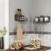 Songmics Industrial Metal Wall hylder, hver belastes op til 15 kg, pakke med 2 køkkenhylder med 10 kroge til soveværelse, 30 x 12 x 13 cm, 40 x 12 x 13 cm, sort LFS02BK - Billede 2
