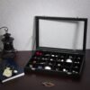 Songmics smykke boks, smykkearrangør med 24 rum, smykker displayboks med glaslåg, sort - Billede 5