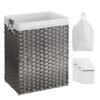 Songmics LCB390G01 Vaskeri Basket 90 L med 2 stofvaskeri Tasker 3 Vaskeri Nets Håndtag Rattan Look
