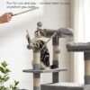 Kattetræ Feandrea, 175 cm højt, multi-level kattemøbel med 2 huler, 2 kurve, 5 kradsepæle, selv-plejer, udkigsplads og hængekøje, indendørs, duegrå - Billede 5