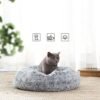 Hundeseng, Donut Cat Bed, Fluffy Beroligende Kæledyrsseng med Aftageligt Vaskbart Betræk, Blødt Langt Plys, 50 Cm, Grå - Billede 2