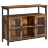 Vasagle skænk, buffetbord med 2 gennemsigtige glasdøre, tv -skab, med justerbare hylder, til spisestue, 100 x 35 x 80 cm, industriel stil, rustik brun og sort LSC095B01