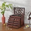 Songmics Wooden Jewellery Box med blomsterudskæring, 6-lags smykkearrangør med 5 aftagelige udtrækkelige skuffer, gave til kære, mørkebrun JBC56W - Billede 2