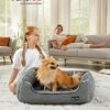 Hundeseng, Kæledyrsseng i Linned Look, Hundesofa med Hævede Kanter, Skridsikker Bund, Aftageligt Vaskbart Betræk, M, til Små Hunde, 70 X 55 X 21 Cm, Lysegrå - Billede 2