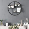 Songmics Industrial Metal Wall hylde, rund flydende hylde med 3 metalnetpaneler, med 2 skruer, 55 dia. X 12 cm, til stue, kontor, køkken, dekoration, sort LFS01BK - Billede 3