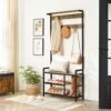 Vasagle Coat Rack, Hall Tree med 8 kroge, skobænk, opbevaringshylder, rustik brun og sort - Billede 2