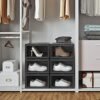 Songmics -skobokse, pakke med 6 stable skoarrangører med klar dør, plastskoopbevaring til britisk størrelse 11, 36 x 28 x 22 cm, sort LSP06CB - Billede 2