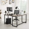 Vasagle Computer Desk, L-formet Writing Workstation, Industrial Corner Desk med Monitor Stand, til hjemmekontorstudie og spil, rumbesparelse, let samling, Greige og Black LWD056B02 - Billede 4