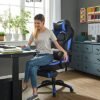 Songmics Gaming Stol, Office Racing Stol med fodstøtte, ergonomisk design, justerbar nakkestøtte, lændehvirveltilpasning, 150 kg vægtkapacitet, sort og blå OBG77BU - Billede 2