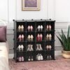 Songmics Interlocking Shoe Rack, rektangulær opbevaringsarrangør, 15-slot modulær DIY-opbevaringshylde, metaltrådgarderobe, sort LPC44HV1 - Billede 3