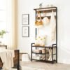 Vasagle Coat Rack, Hall Tree med 8 kroge, skobænk, opbevaringshylder, rustik brun og sort - Billede 3