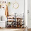 Songmics 5-lags sko rack, sæt med 2 metalskoopbevaringsarrangør, stable opbevaringsstativ, rumbesparende, fritstående hylde, til gangen, soveværelse, stue, sort LSA055B02 - Billede 2