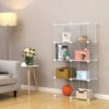 Songmics 9-kub metaltrådopbevaringsstativ, sammenlåsning af hylder med metaltrådhylder, PP-plastikark til bogsko Toys tøjværktøjer, i stuen, 93 x 31 x 93 cm, hvid LPI115W - Billede 2