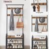 Vasagle Coat Rack, frakke står med skoopbevaringsbænk, 4-i-1-design, med 9 aftagelige kroge, en tøjskinne, til gangen, indgang, 33,7 x 77 x 183 cm, industriel, rustik valnød og sort HSR040B41 - Billede 2