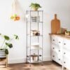 Songmics badeværelse hylde, metalopbevaringsstativ, total belastningskapacitet 100 kg, med 5 pp ark, aftagelige kroge, 30 x 30 x 123,5 cm, udvideligt design, til lille plads, sølv og gennemsigtig LGR023S01 - Billede 2