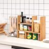 Songmics Desktop Organizer, 3 tilpasningsdygtige moduler, rumbesparende DIY bordplade, små bogreoldekorationer til kontor køkkenbadeværelse, naturlig bambus ofs45nl - Billede 3