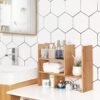 Songmics Desktop Organizer, 3 tilpasningsdygtige moduler, rumbesparende DIY bordplade, små bogreoldekorationer til kontor køkkenbadeværelse, naturlig bambus ofs45nl - Billede 6