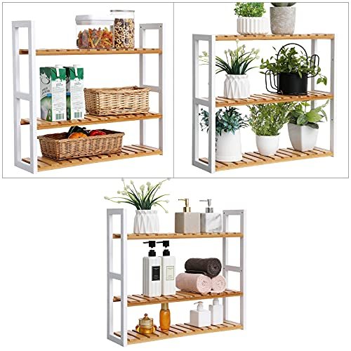 Songmics bambus badeværelseshylde, 3-lags justerbare planter rack, vægmonteret eller stå, i stuen, balkon, køkken, naturlig og hvid BCB13WN 7 Songmics bambus badeværelseshylde, 3-lags justerbare planter rack, vægmonteret eller stå, i stuen, balkon, køkken, naturlig og hvid BCB13WN - Billede 7
