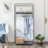 Stofgarderobe, Foldegarderobe med Hængestang, Enkelt Tøjstativ, Opbevaringsanordning til Tasker, Legetøj, Sko, Stue, Soveværelse, Garderobe, 75 X 45 X 160 Cm, Grå Bagside83gy - Billede 7
