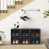 Songmics Shoe Box, Stackable Shoe Organizer, plastskoopbevaring med klar dør, let at samle, sæt på 6, 28 x 36 x 22 cm, størrelser op til Storbritannien 11, sort LSP06BK - Billede 2
