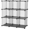 Songmics 9-kub metaltrådopbevaringsstativ, sammenlåsning af hylder med metaltrådhylder, PP-plastikark til bogsko Toys tøjværktøjer, i stuen, 93 x 31 x 93 cm, sort LPI115h