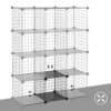 Sort wire grid opbevaringsreol med metalhylder og PP til organisering.