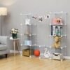 Songmics 12 terninger Wire Grid Storage Rack, sammenlåsning af hylder med metalnethylder og PP -plastikplader, til bøger sko legetøj tøjværktøjer, i stue badeværelse, hvid LPI34W - Billede 4