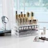 Songmics makeup-arrangør, 2-delt makeup-boks, kosmetisk arrangør med 3 skuffer og 15 forskellige rum til læbestifter, børster, gennemsigtig JKA002TP - Billede 3