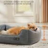 Hundeseng, Kæledyrsseng i Linned Look, Hundesofa med Hævede Kanter, Skridsikker Bund, Aftageligt Vaskbart Betræk, M, til Små Hunde, 70 X 55 X 21 Cm, Lysegrå - Billede 3