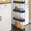 Songmics Storage Trolley, Slim Trolley, 4-lags køkkenopbevaringsvogn, smal gap badeværelse vogn med hjul og håndtag, 40 x 13 x 93 cm, sort KSC018B01 - Billede 3