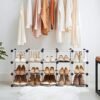 Songmics Interlocking Shoe Rack, rektangulær opbevaringsarrangør, 15-slot modulær DIY-opbevaringshylde, metaltrådgarderobe, hvid LPC44S - Billede 3