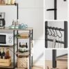 Vasagle køkkenhylde, stående hylde med metalkurv, Baker's rack med 6 S-Hooks og hylder, mikrobølgehylde, krydderi rack, til gryder og pander, industriel design, eg brun/sort KKS035B50 - Billede 4
